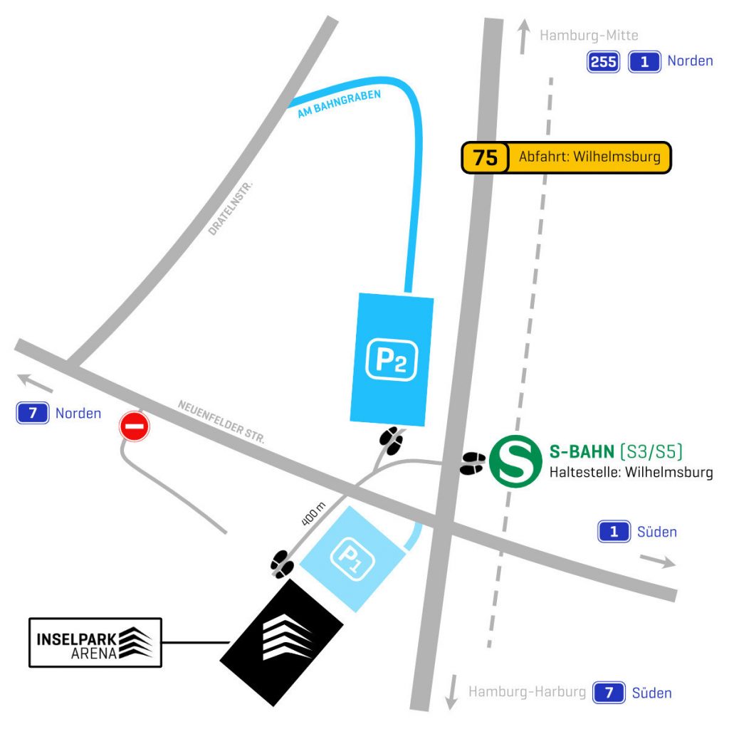 Anfahrt und Parkplätze Inselpark Arena